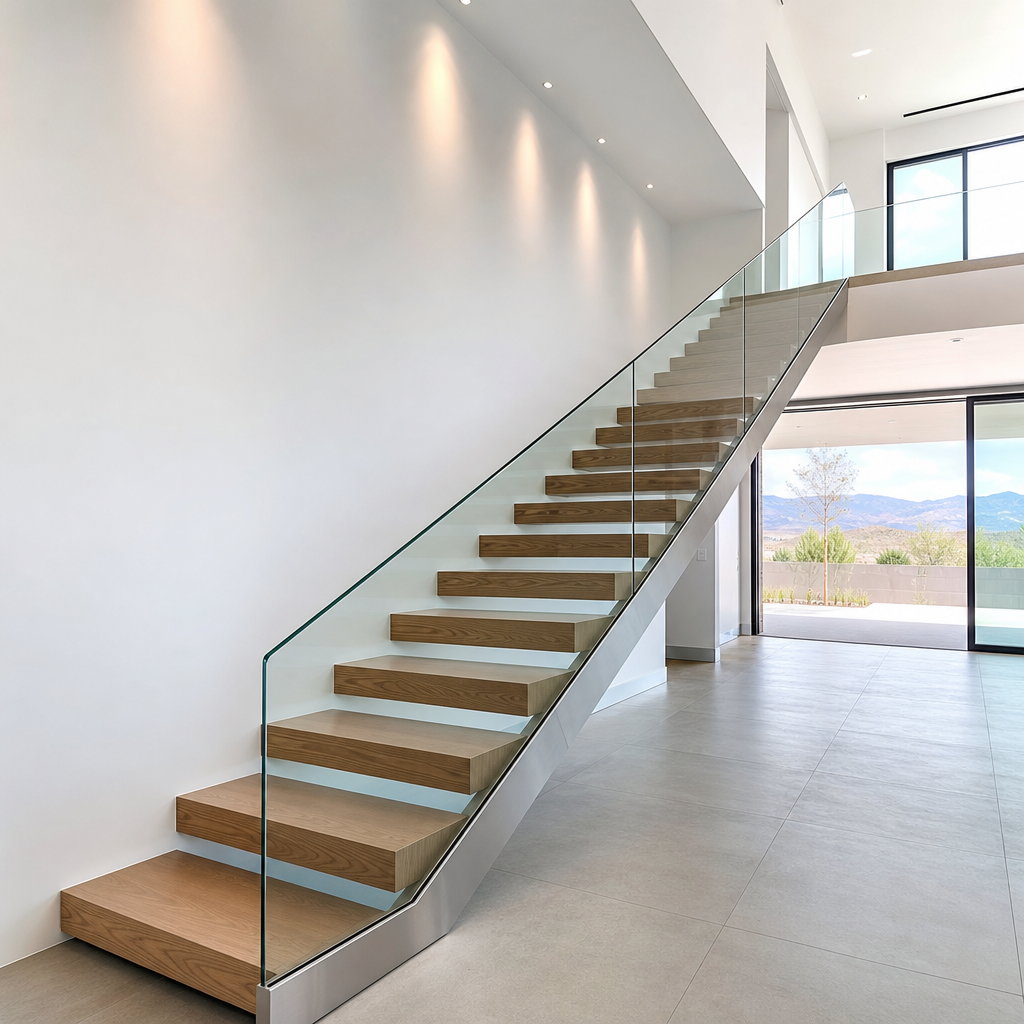 Floating staircase with glass railing system in Las Vegas, NV