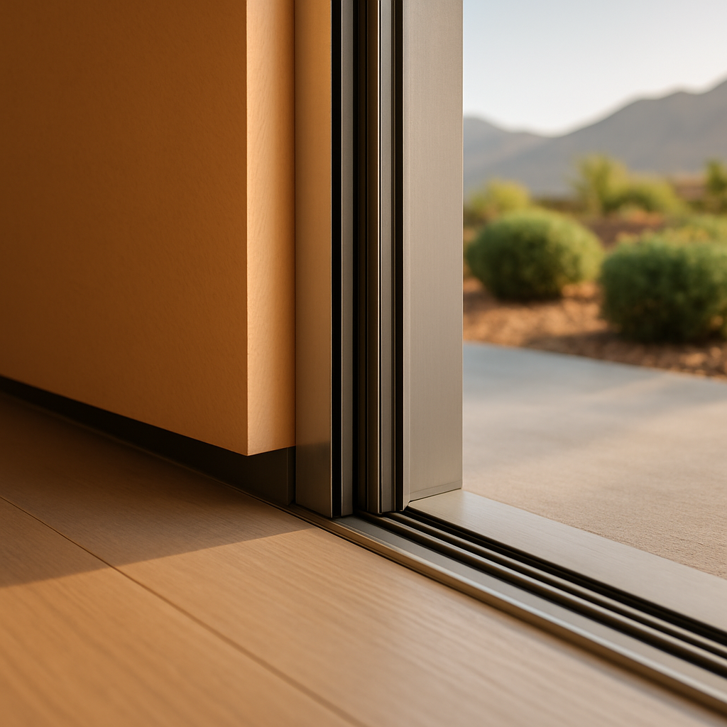 Sliding glass door frame detail with outdoor view in Las Vegas, NV